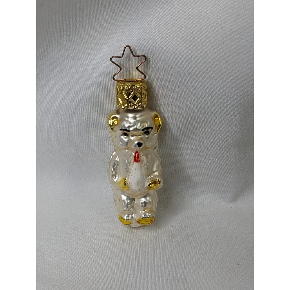 Christmas Glass Ornament Baby Bear‎ 2.25 Inch Germany Inge Glas Old World #2